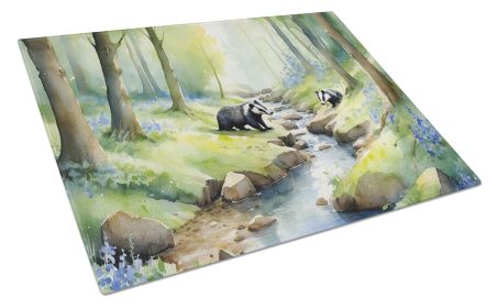 Woodland Spring Badgers Glass Cutting Board Decorative Tempered Glass Kitchen Cutting and Serving Board Large Size Chopping Board