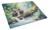 River Otters at Play Glass Cutting Board Decorative Tempered Glass Kitchen Cutting and Serving Board Large Size Chopping Board