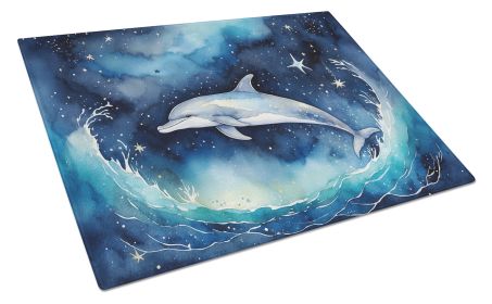 Dolphin in a Starry Sea Glass Cutting Board Decorative Tempered Glass Kitchen Cutting and Serving Board Large Size Chopping Board