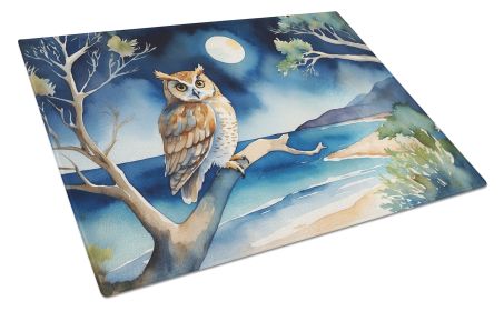 Owl Perched in Coastal Tree Glass Cutting Board Decorative Tempered Glass Kitchen Cutting and Serving Board Large Size Chopping Board