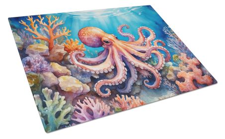 Octopus Among Coral Glass Cutting Board Decorative Tempered Glass Kitchen Cutting and Serving Board Large Size Chopping Board