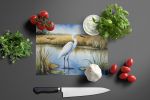 Snowy Egret in Coastal Marshes Glass Cutting Board Decorative Tempered Glass Kitchen Cutting and Serving Board Large Size Chopping Board