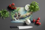 River Otters at Play Glass Cutting Board Decorative Tempered Glass Kitchen Cutting and Serving Board Large Size Chopping Board