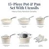 Hammered 15 Pc Ceramic Pots and Pans Set Non Stick Pots and Pan Set Dishwasher Safe Cream White Steel Cookware Sets Kitchen Kit