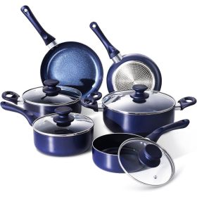 Pots and Pans Set,Aluminum Cookware Set, Nonstick Ceramic Coating, Fry Pan, Stockpot with Lid, Blue,10 Pieces (Color: 10 PCS-Blue)