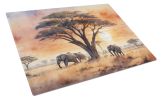 Elephants Savanna Sunrise Glass Cutting Board Decorative Tempered Glass Kitchen Cutting and Serving Board Large Size Chopping Board