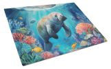 Manatee and Coral Reefs Glass Cutting Board Decorative Tempered Glass Kitchen Cutting and Serving Board Large Size Chopping Board