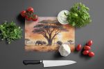 Elephants Savanna Sunrise Glass Cutting Board Decorative Tempered Glass Kitchen Cutting and Serving Board Large Size Chopping Board