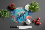 Manatee and Coral Reefs Glass Cutting Board Decorative Tempered Glass Kitchen Cutting and Serving Board Large Size Chopping Board