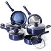 Pots and Pans Set,Aluminum Cookware Set, Nonstick Ceramic Coating, Fry Pan, Stockpot with Lid, Blue,10 Pieces